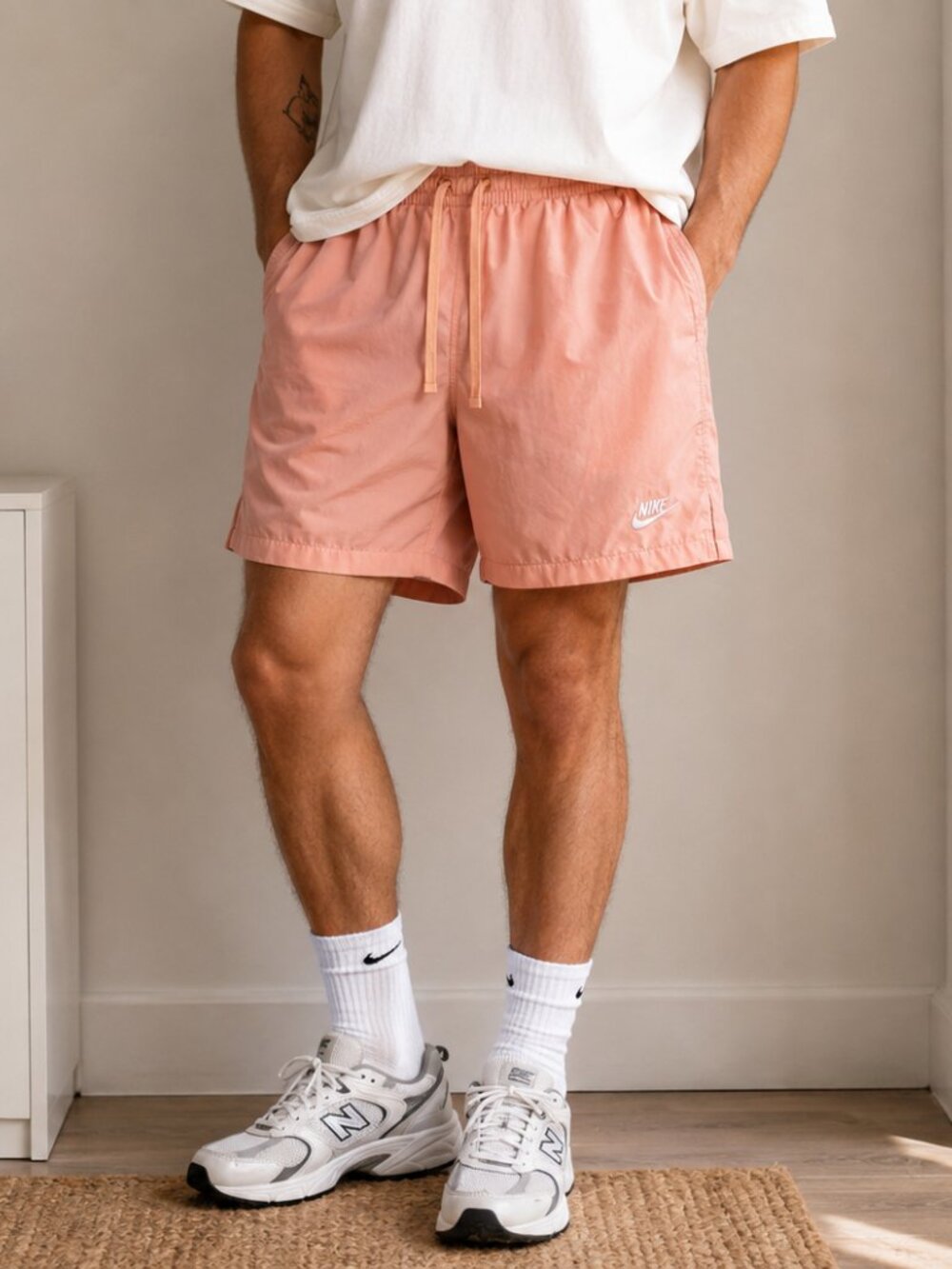Nike Peach Pink Drawstring Athletic Running Shorts Mens M ✨ - Picture 1 of 6
